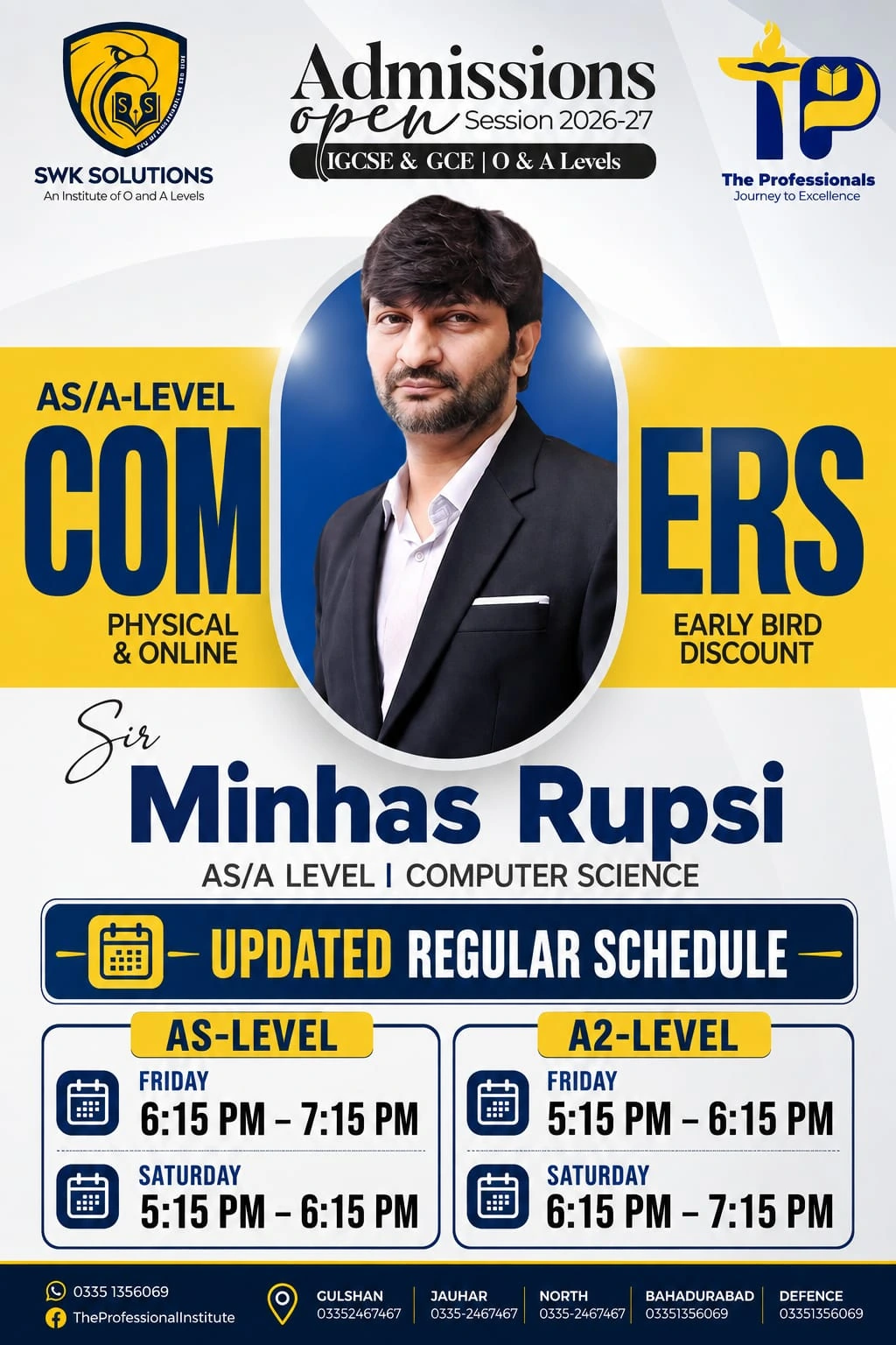 Computer Science admission and timetable poster for Minhas Rupsi, session 2026–27